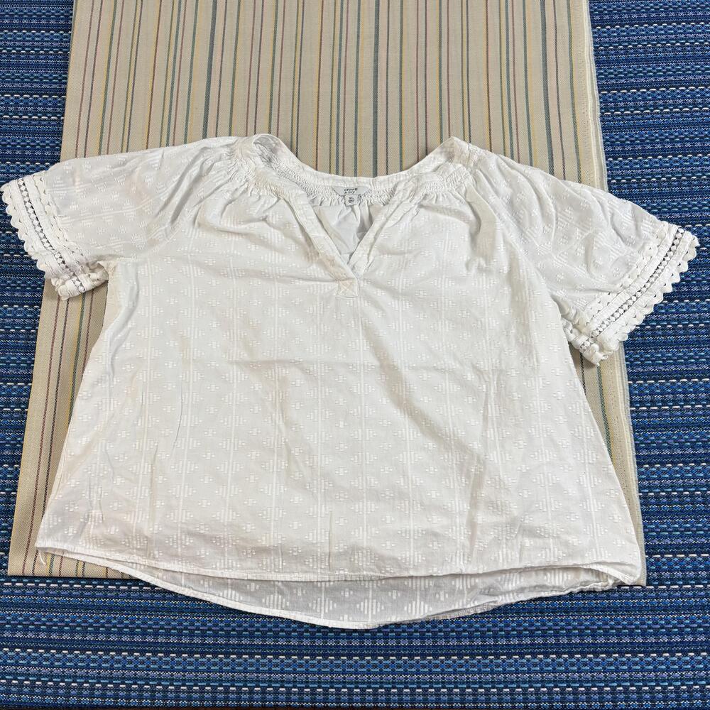 Crown & Ivy Blouse Womens XL White Crochet V Neck Short Sleeve Boho Top Summer